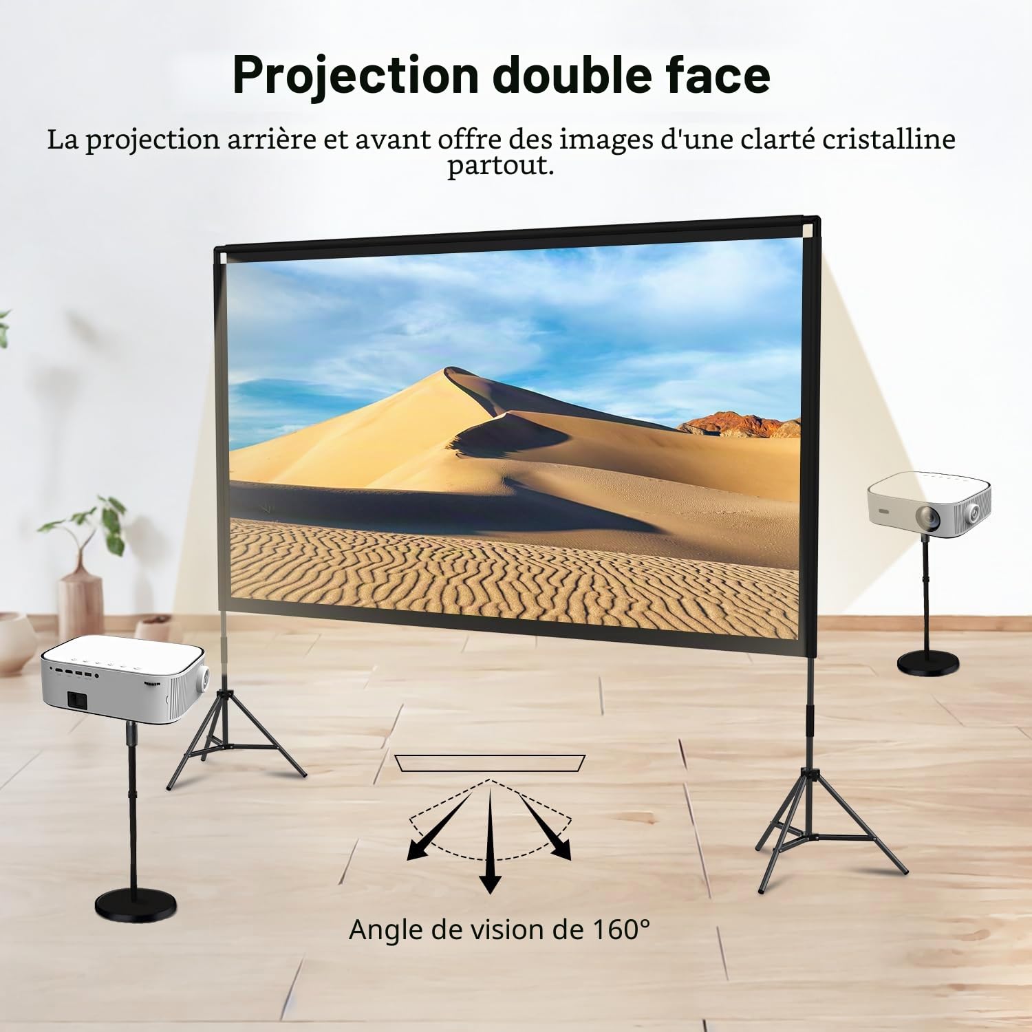 wootfairy Écran de Projection avec Support, Portable et Pliable, pour intérieur et extérieur, 16:9, 4K HD, sans Plis, avec Sac de Transport pour Home cinéma, arrière-Cour, cinéma