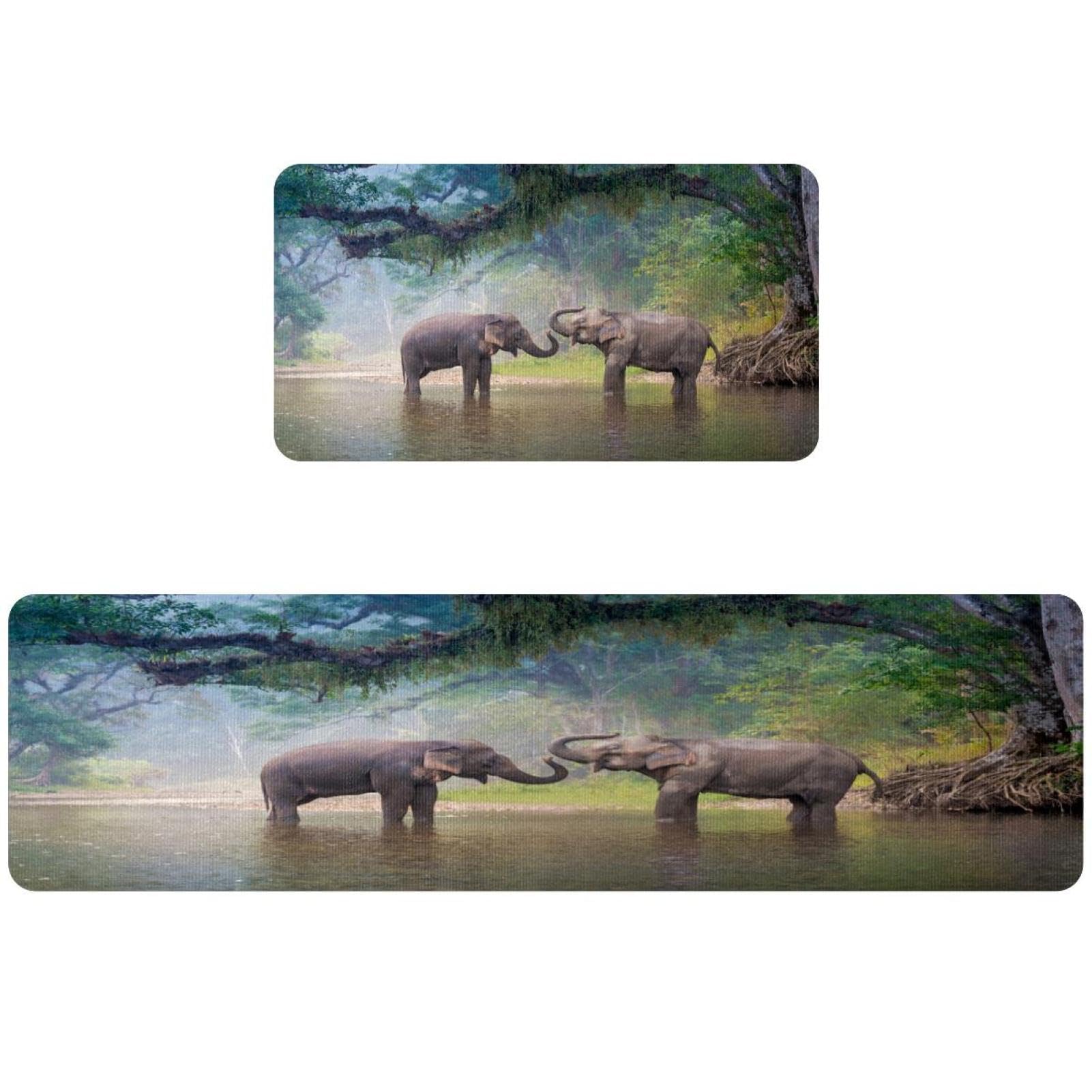 Lot de 2 tapis de cuisine éléphants antidérapants et lavables pour sol