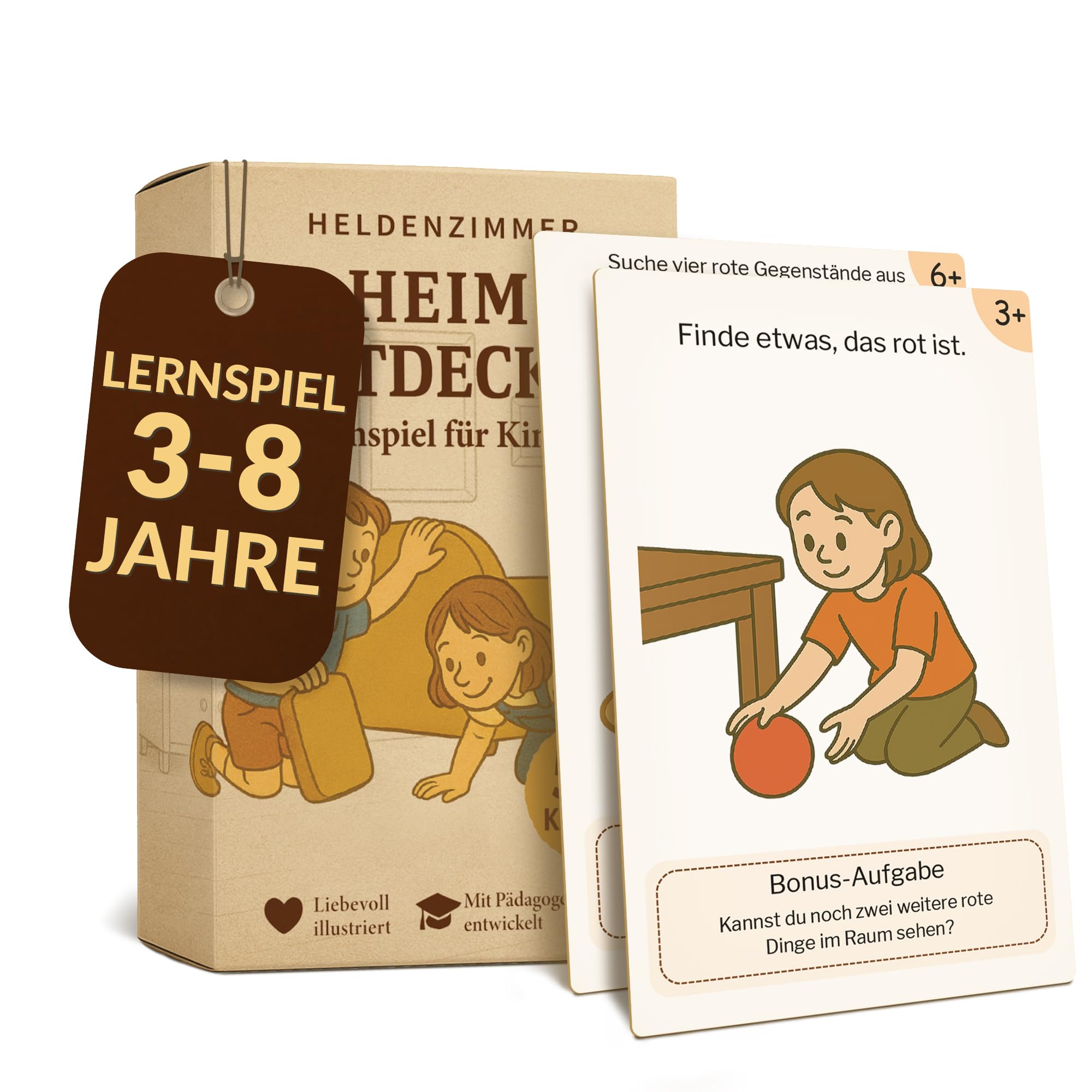 Heldenzimmer Entdeckerkarten Kinder – Suchspiel mit 100 Aufgaben | 50 Doppelseitige Karten, 2 Altersstufen, 16 Abzeichen | Indoor, Outdoor & Stadt