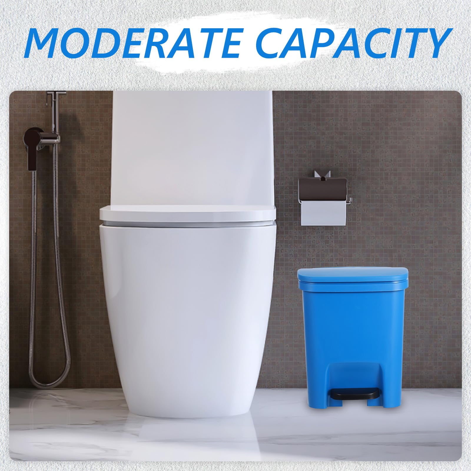 Cubo de Basura Pedal y Tapa Abatible, 10 Litros, Plástico Azul, Contenedor Doméstico para Cocina, Oficina y Dormitorio, Papelera Antiolor para Residuos Cotidianos