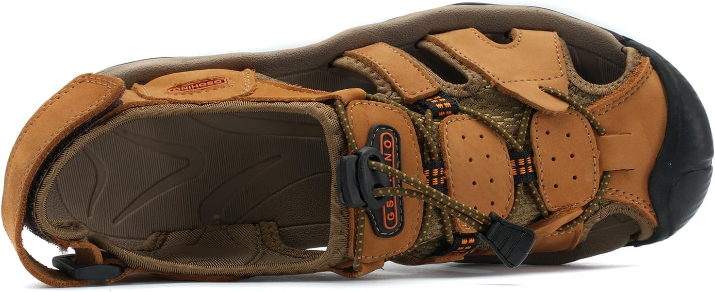 Mens Leather Sports Sandals For Men Closed Toe Hiking Outdoor Athletic Casual Walking Sandals Water Shoes Summer Fisherman Sandal Handmade