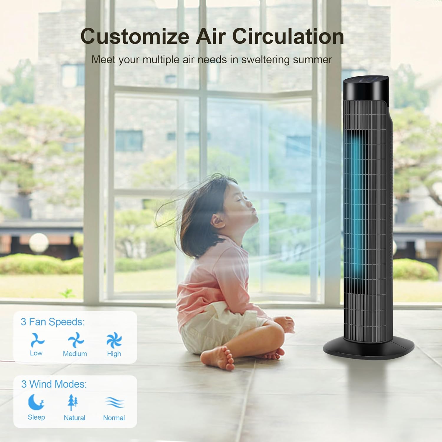 Oscillating Tower Fan with Remote, Electric Standing Tower Fan Floor Fan for Bedroom Indoor Office and Home Use