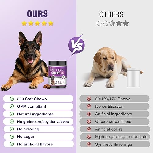 Miniatura 5 de Glucosamina para perros, 200 unidades, suplemento de apoyo para las articulaciones, condroitina para perros y caderas, golosinas con MSM cáñamo,