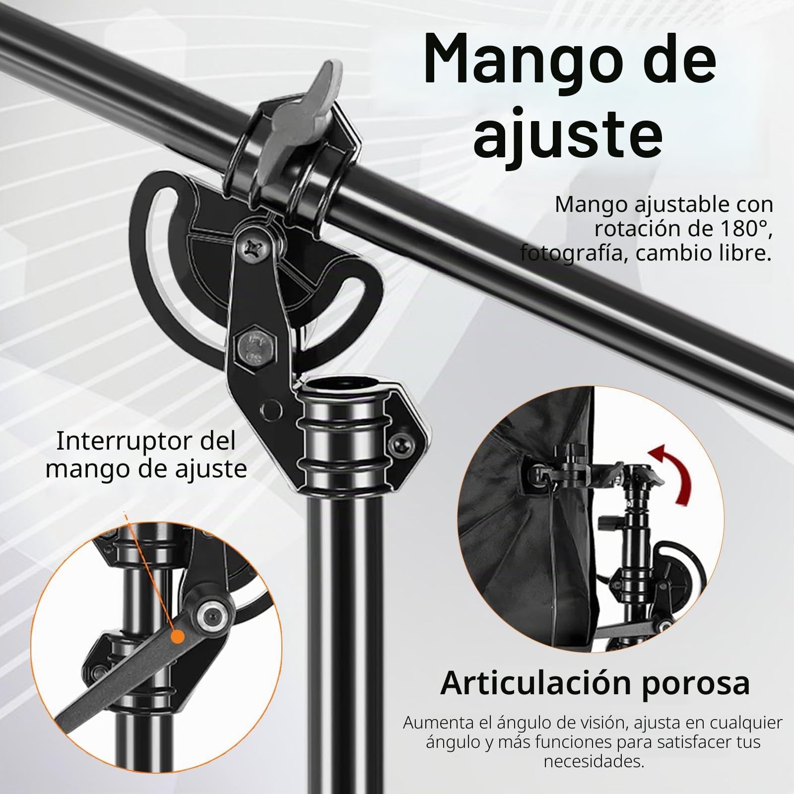 Fotografía Soporte de Luz 400cm, Soporte de Brazo Soporte de Lámpara con 186cm Brazo de Sujeción y Bolsa de Arena Resistente Trípode Fotográfico Luz y Tornillo de 1/4" para Monolight Softbox