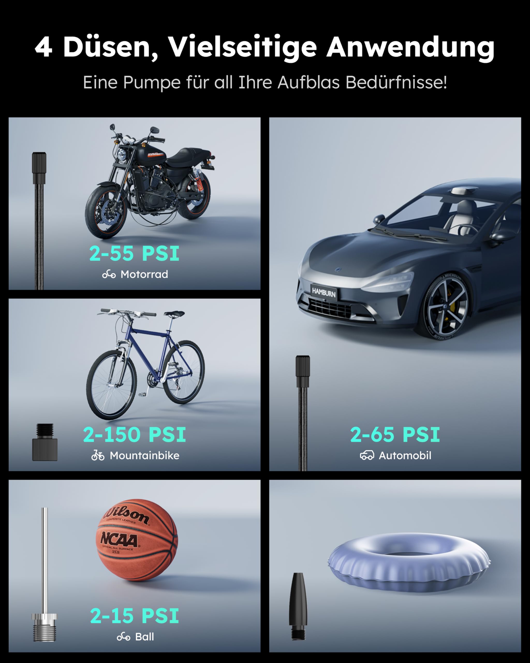 ASMAX Elektrische Luftpumpe 7500mAh, Fahrradpumpe 160PSI/11Bar mit Reifendruckmesser, tragbarer Akku Kompressor, Mini Reifenpumpe mit LED Licht für Autos, Wohnmobil, Motorräder, Fahrräder, Bälle