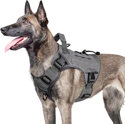 WINGOIN Arnés táctico gris grande para perro, sin tirones, ajustable, reflectante, K9, chaleco para perro militar gris para perro de servicio pastor