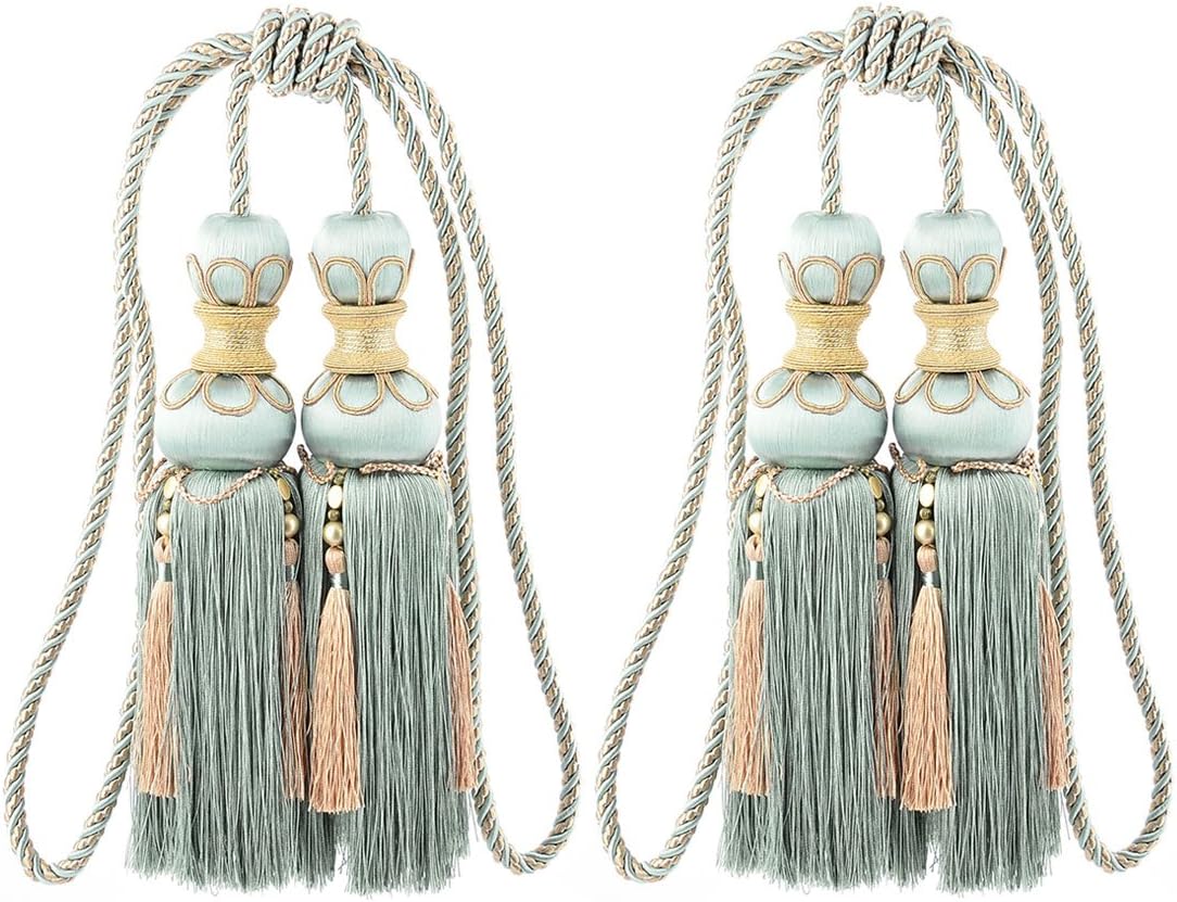 Nylon Room Beads String Decor Window Drapery Tiebacks Rope Holdbacks Curtain Tassel Pair Turquoise (id: e77 162 898 3ac 074