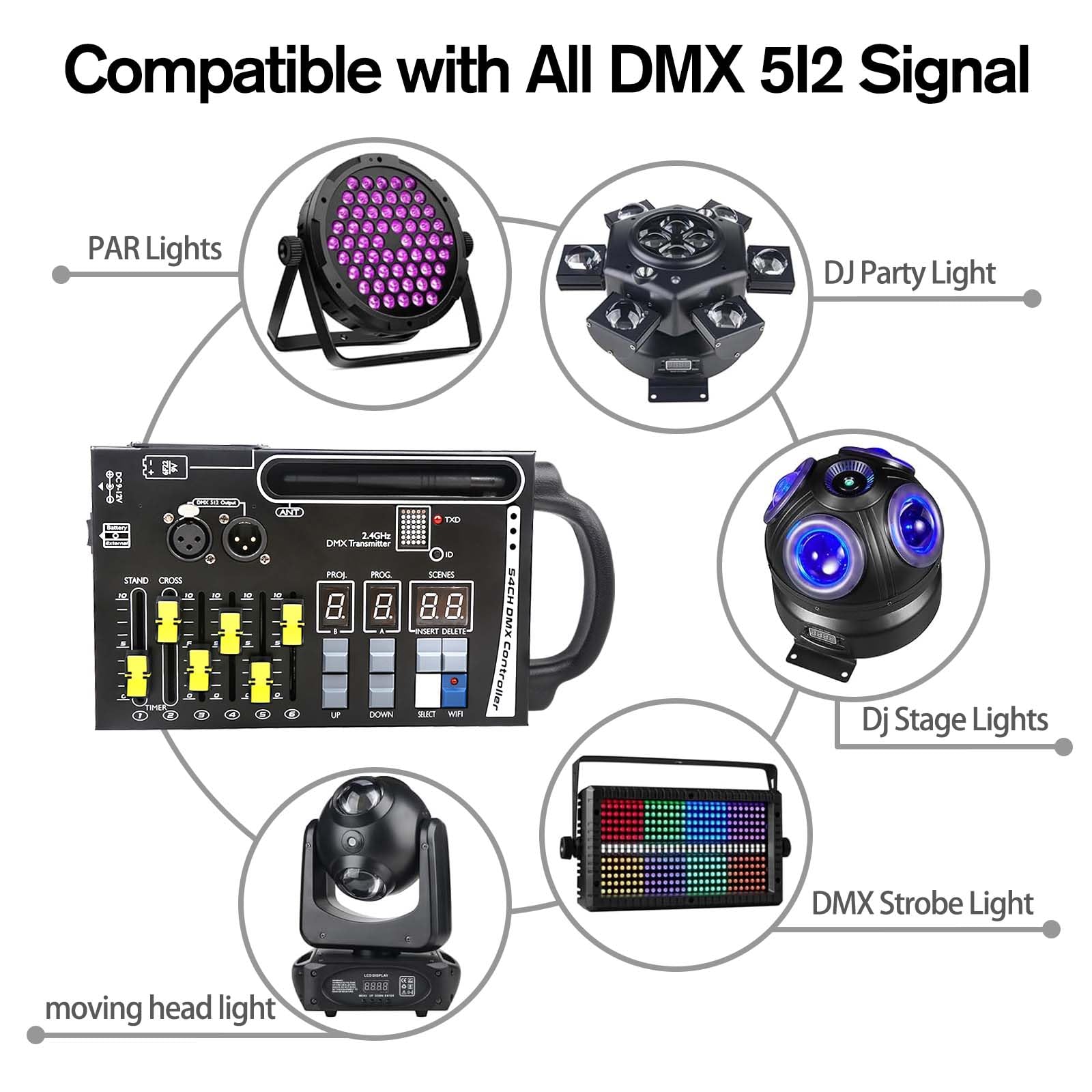 DMX512 - Console luminoso, controller DMX a 54 canali, compatibile con ricevitori radio DMX512
