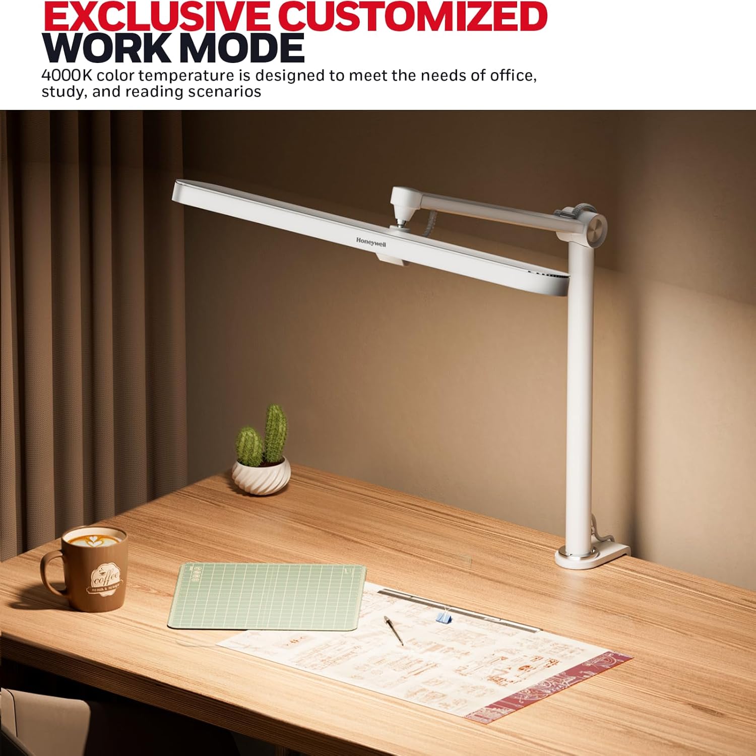 Honeywell LED Desk Lamp with Clamp - 05B02 Touch Control Sunturalux Natural Light Clip On Desk Light 4000K 1300LM Dimmable Eye Caring Table Lamp Full Metal Desk Lamps for Home Office