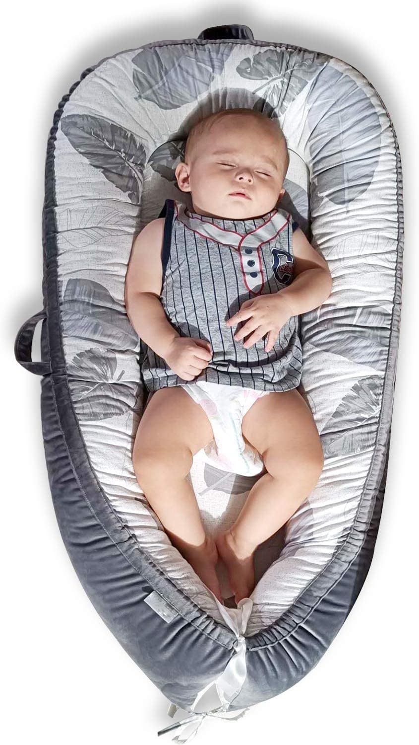 Little Story Soft Breathable Fiberfill Newborn Lounger Bed - Feather Grey
