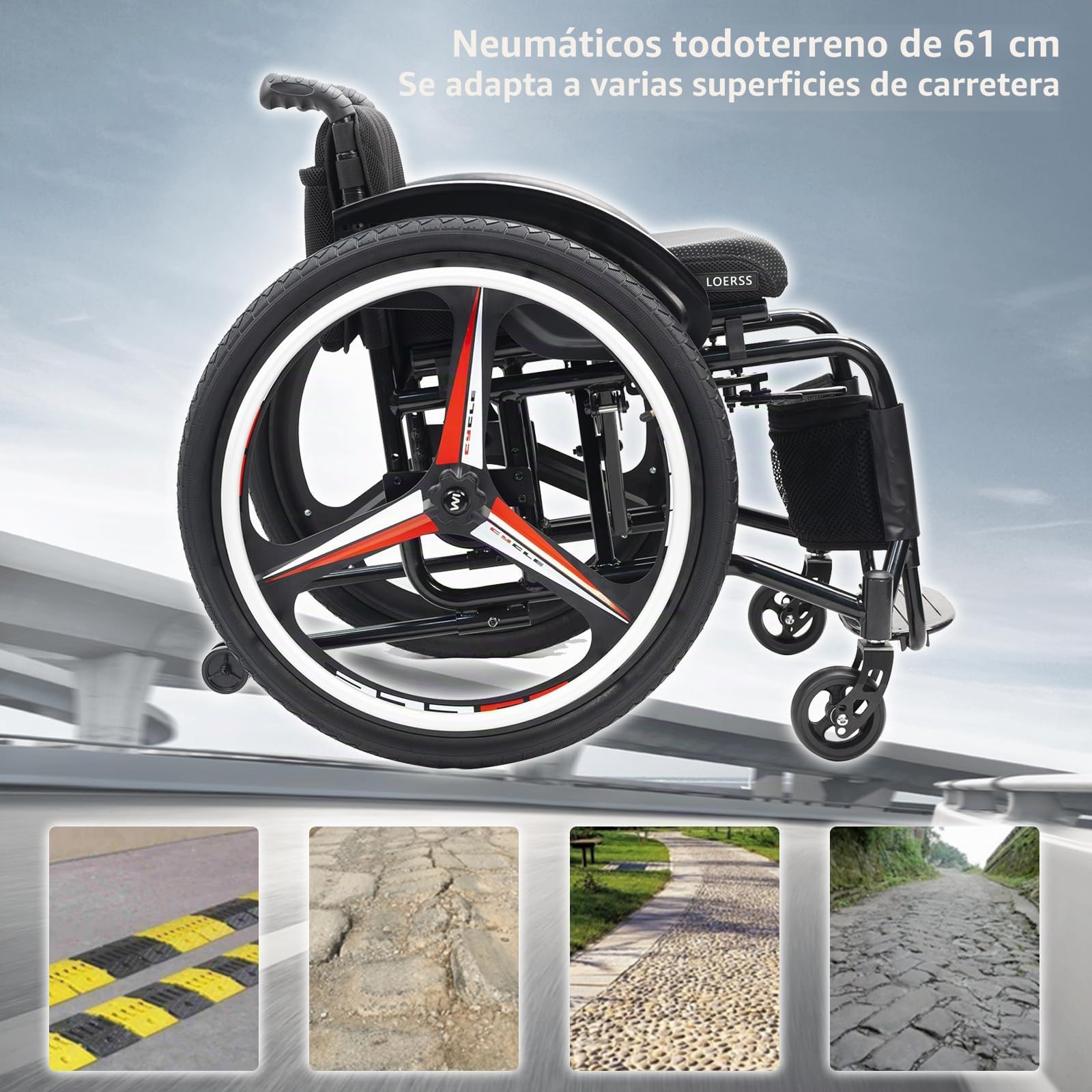 Silla De Ruedas Deportiva Ultraligera Plegable Todo Terreno,silla De Ruedas Deportiva Liviana,silla De Ruedas De Transporte Plegable,silla De Ruedas De Aluminio,ruedas Antivuelco,frenos De Mano(Size:1