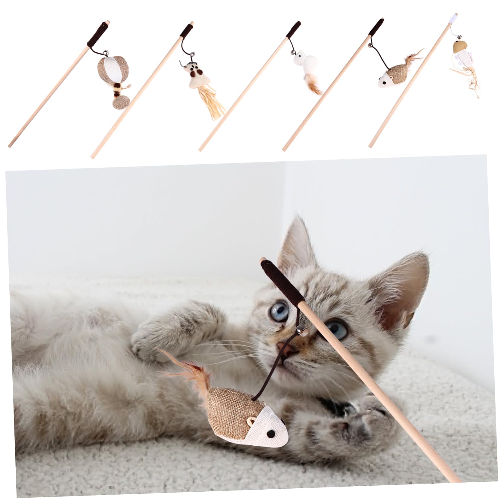 PRETYZOOM 15stücke Teiliges Katzen-spielzeugset Mit Glocke Interaktiver Katzenangel-Stick Federn Und Schnur Für Aktive Spielstunden Für Katzenliebhaber Stressbewältigung