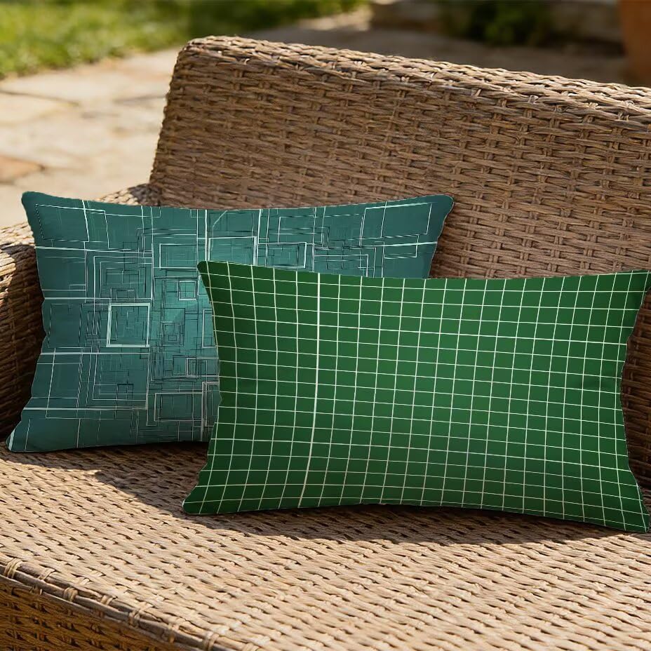 Fundas de Cojín Exterior 40x60 Impermeables Verde Efecto Lino Cojines Lumbar Sofá Palets 2
