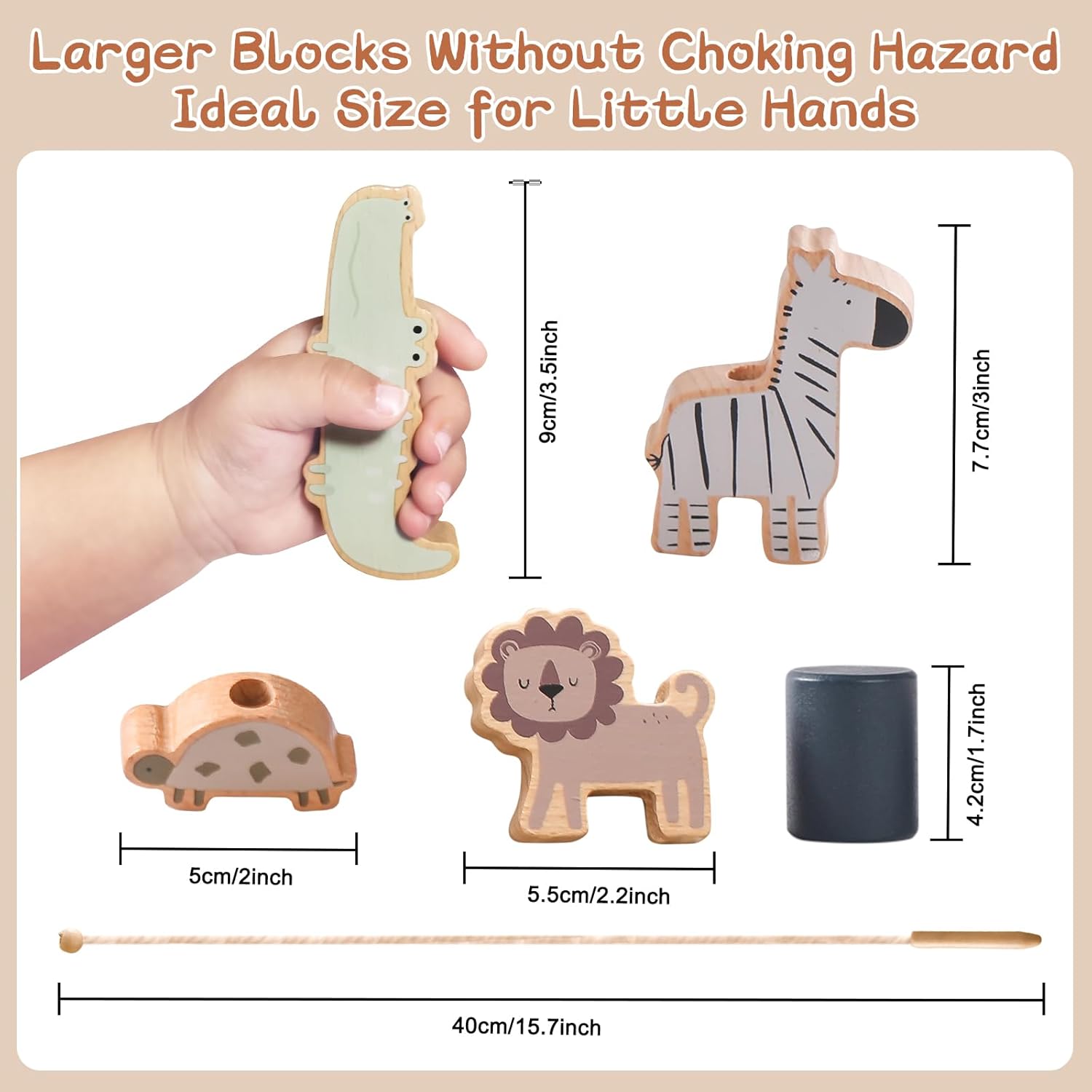 Wooden Animals Threading Toys Lacing Beads for Toddlers 3 4 5 Years Old, Stacking Blocks Balance Toy, Educational Preschool Learning Toy, Montessori Activities for Boys & Girls
