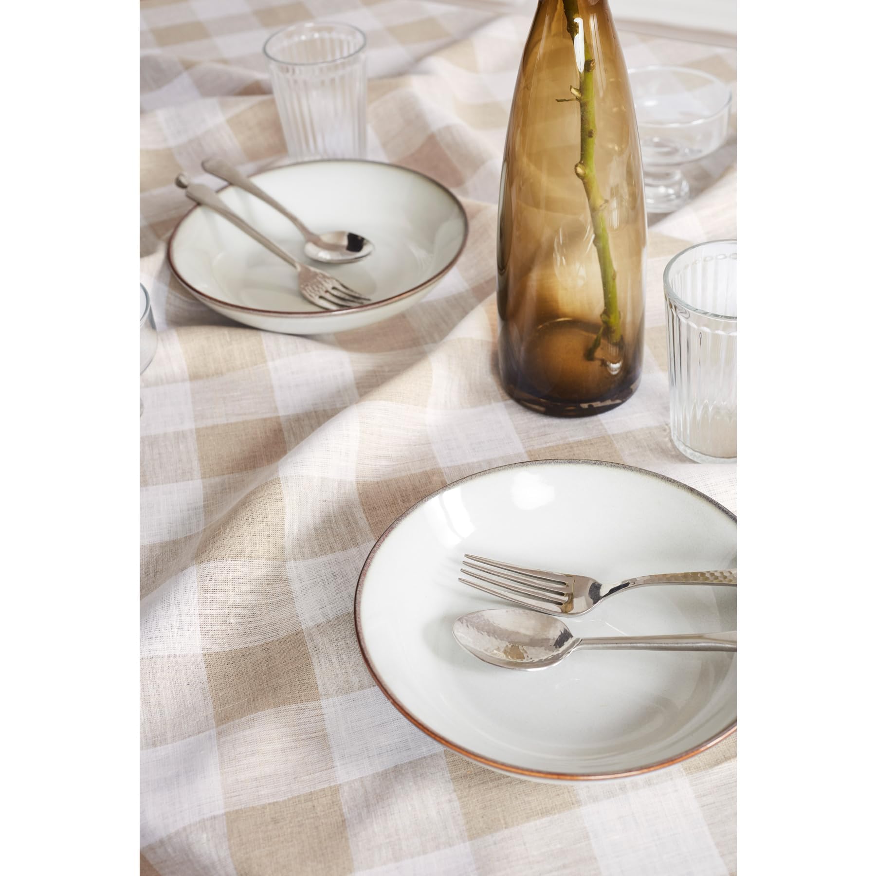 Solino Home Camino de mesa de lino a cuadros de 72 pulgadas de largo, 100 % lino puro natural y blanco, camino de mesa de 35,5 x 183 cm, ideal para tocador, comedor, verano