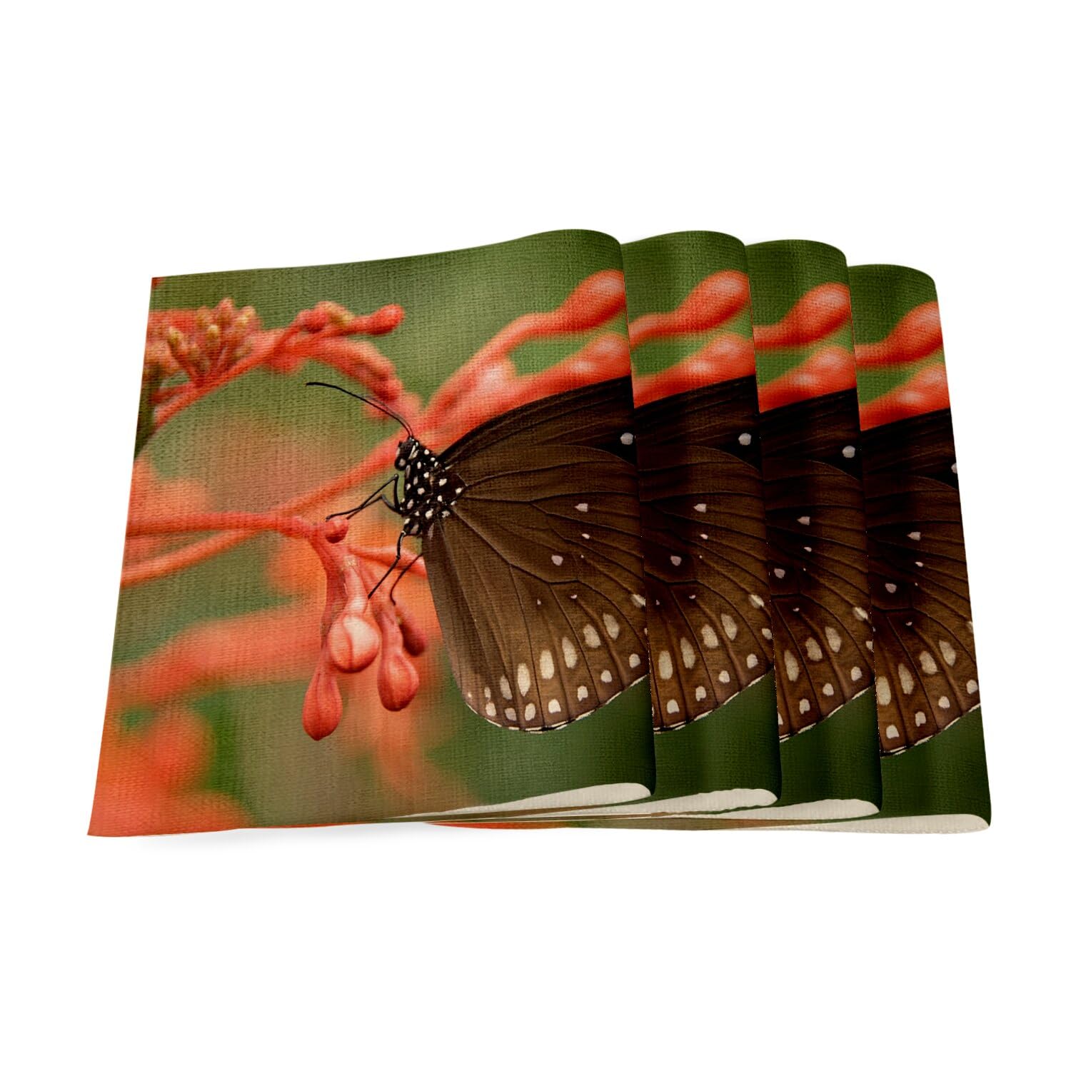Set de table lin papillon noir grand format 40x28,5 cm floral