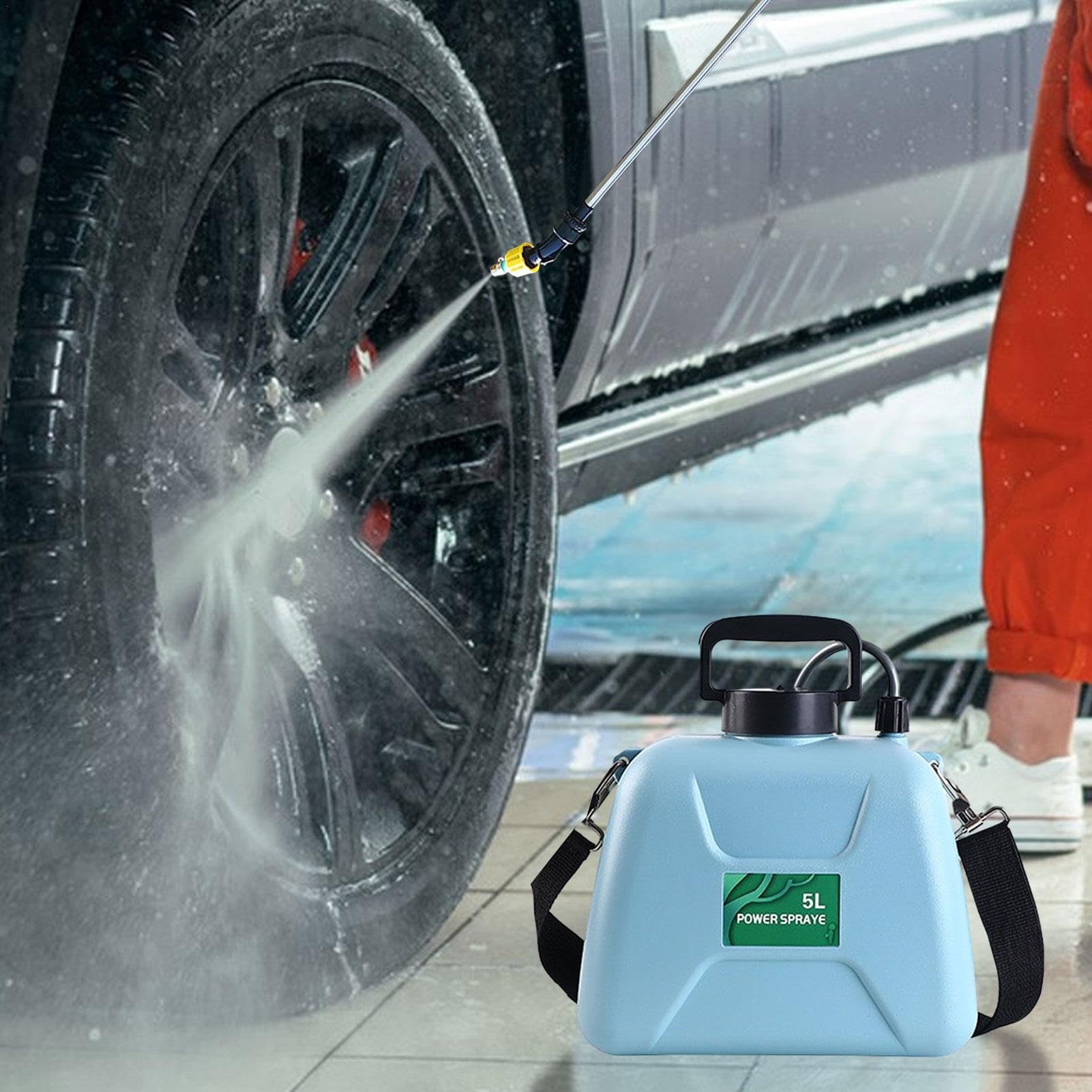 Spruzzatore alimentato a batteria, 5 l, spruzzatore per prato da giardino | pompa USB | Spruzzatore liquido da giardino con bacchetta telescopica, 2 ugelli spray e tracolla regolabile per piante da