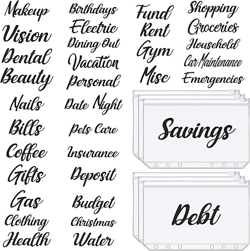 49 carpetas de presupuesto A6, etiquetas de efectivo, etiquetas de sobre, etiquetas de presupuesto, carpetas con cremallera para planificadores de