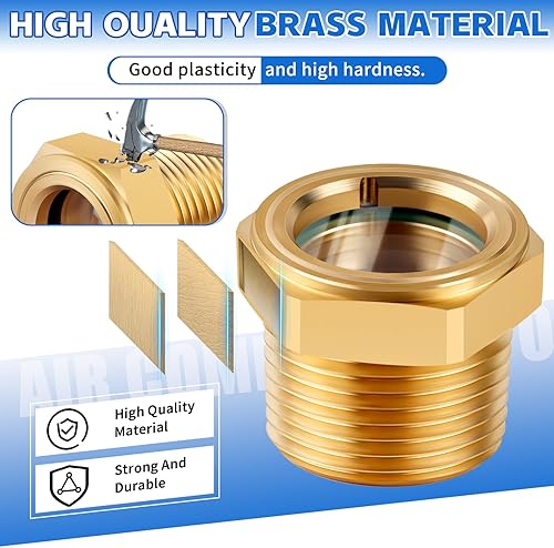 Miniatura 4 de 34 NPT macho OD 1 pulgada compresor de aire de cabeza hexagonal vidrio de mira de aceite, latón macizo resistente, medidor de nivel de líquido,