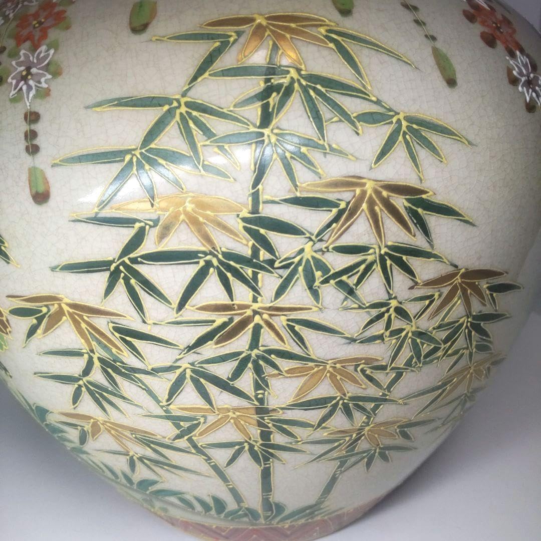 骨董 大型 薩摩焼 白薩摩 丸十字家紋 色絵金彩花 沈香壺 花瓶 年代物 骨董 大型 薩摩焼 白薩摩 丸十字家紋 色絵金彩花 沈香壺 花瓶 年代物