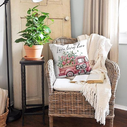 Miniatura 4 de DFXSZ Juego de 4 fundas de almohada de granja de 18 x 18 pulgadas, decoración de tulipanes para camión, cesta de tulipanes, fundas de almohada de