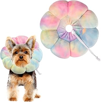 Flower Cat Cone, Uadonile Adjustable Dog Cone Collar, Soft Dog Elizabethan Collar Recovery E Collar After Surgery, Recovery E-Collar for Kittens/Puppies and Cats RecoveryTie-dye Pink Blue, L