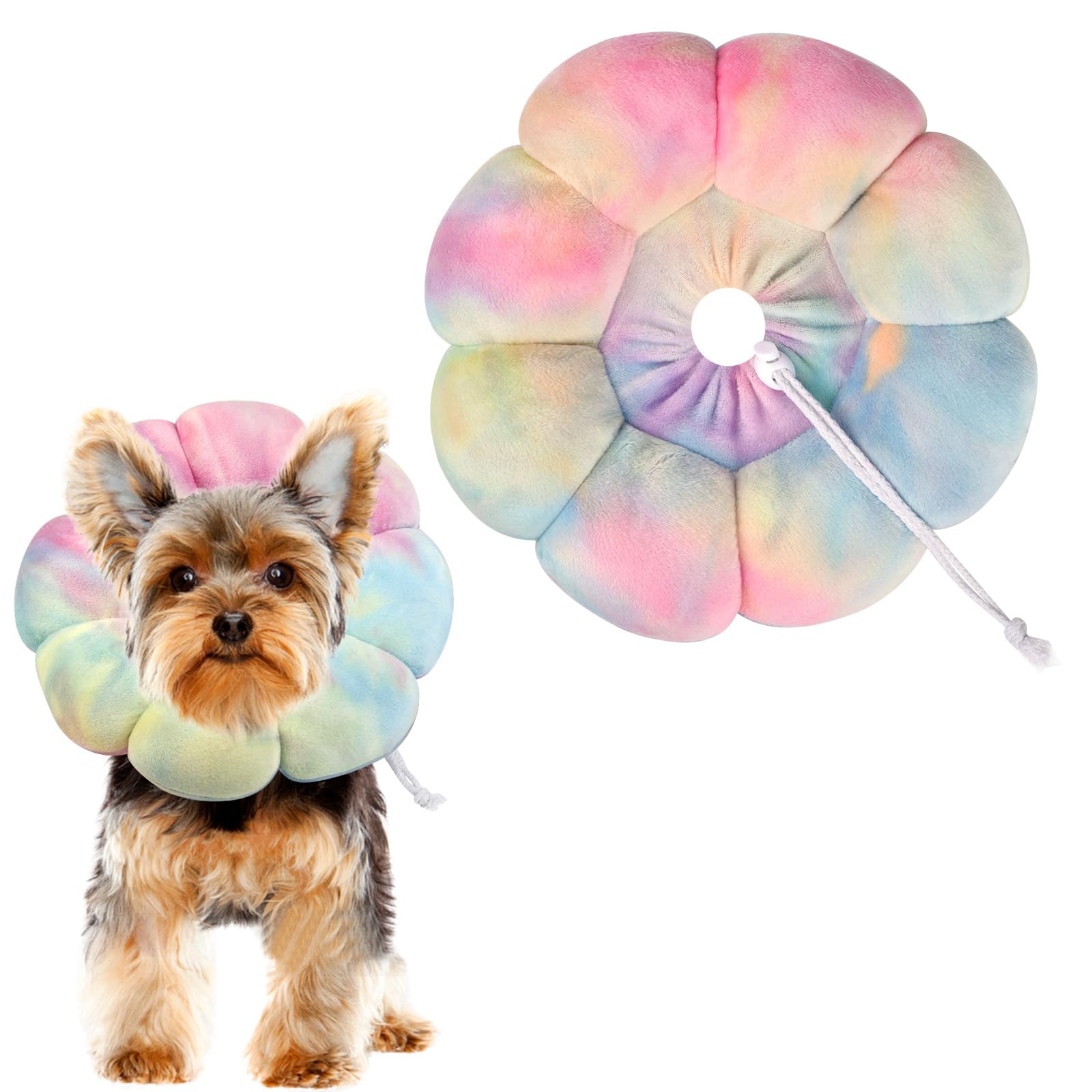 Flower Cat Cone, Uadonile Adjustable Dog Cone Collar, Soft Dog Elizabethan Collar Recovery E Collar After Surgery, Recovery E-Collar for Kittens/Puppies and Cats Recovery(Tie-dye Pink Blue, L)