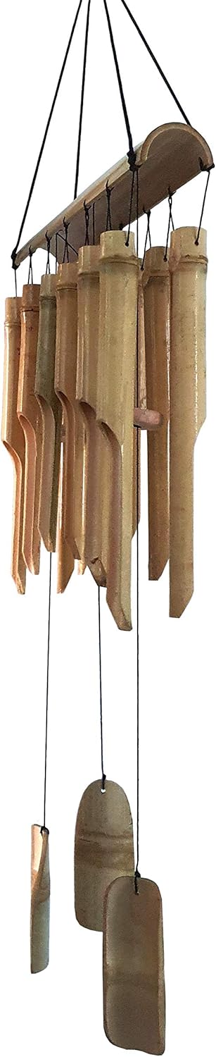Large Simple Bamboo Wind Chimes, 12 Tubes Double Row, Patio Garden Home Décor, Handmade Natural Beautiful Sound 34 inch