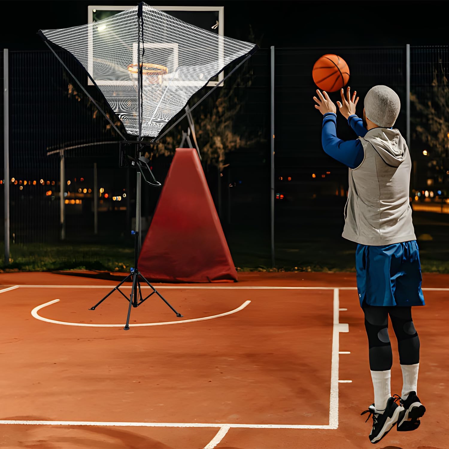 Upgraded Basketball Return Attachment, Adjustable Height Basketball Rebounder, Portable Shot Hoop Trainer with 180° Rotating Track, Rebounder Net Return System for Solo Play and Practice