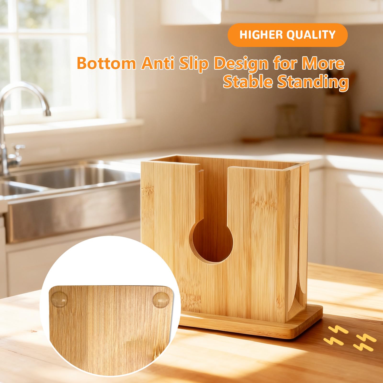 Bagel Slicer - Bamboo Bagel Cutter with Non-Slip Base -4