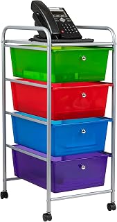 Mind Reader 4-Drawer Rolling Utility Cart - Colorful Metal Storage Organizer for Kitchen, Office, Crafts, Bathroom - 12.75"L x 15.25"W x 30"H