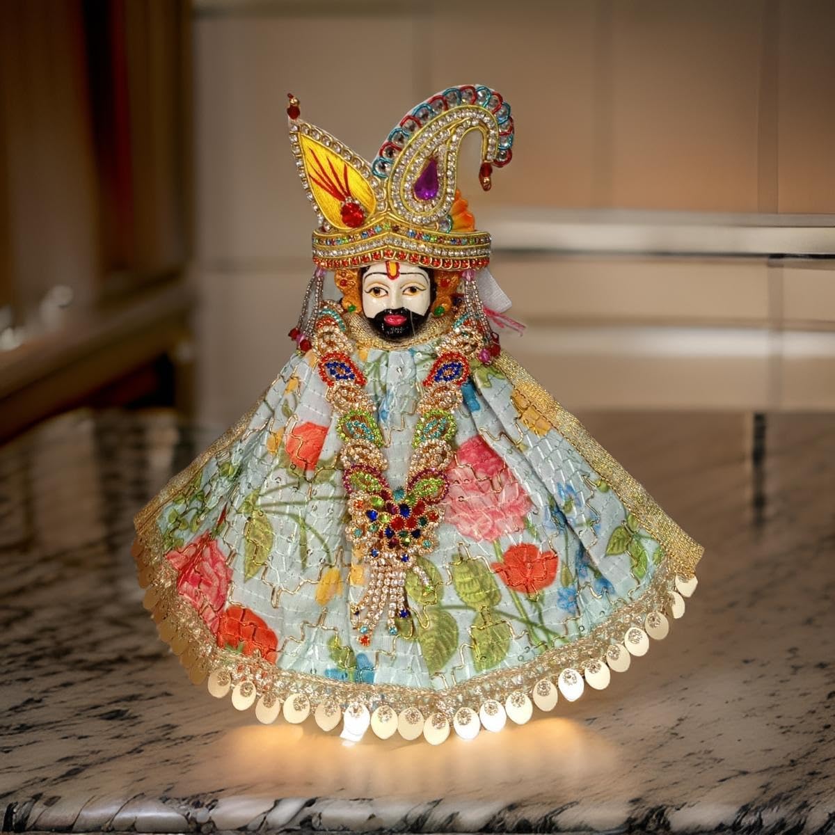 Khatu Shyam Baba Blue Dress | Traditional Idol Shringar Poshak II Blue Size = 6 Inches (15.24 Centimeter)-image-44