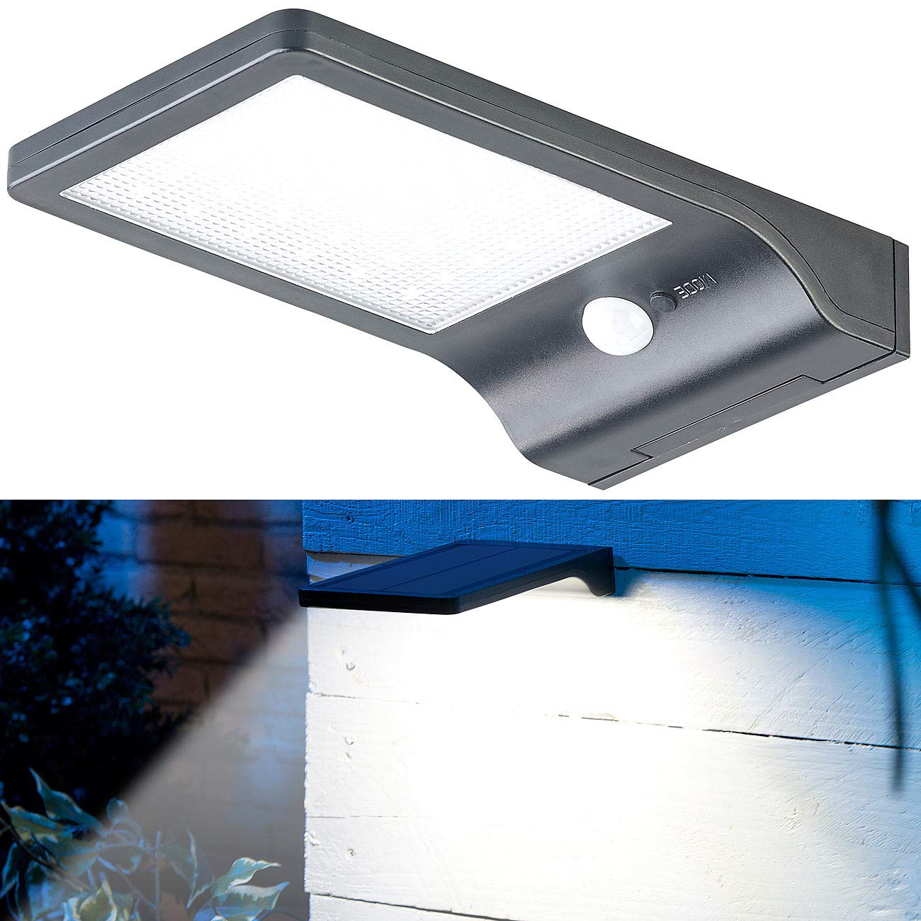 Lunartec Lampada Solare a LED: Set di 2 Lampade da Parete LED solari, Sensore di Movimento PIR, Funzione Luce Notturna (Luce Notturna Solare Esterna, lampade solari a da Parete, Batteria)