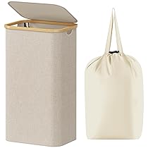 Lifewit Cesta Portabiancheria 100 L con Coperchio, Grande Cesto Biancheria Pieghevole in Bambù con Sacco Interno, Portabiancheria Salvaspazio, Laundry Basket per Camera da Letto, Bagno, Beige