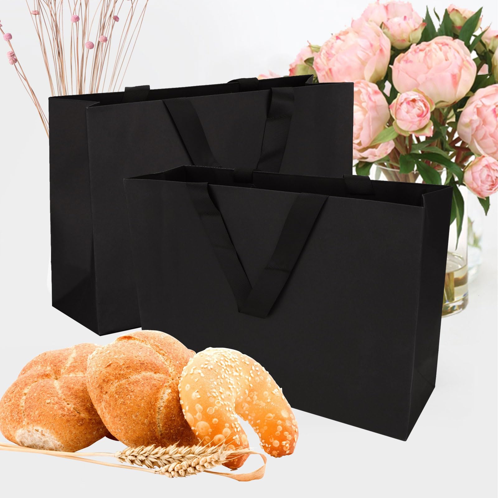 ZHIAXTON Sacchetti Regalo Neri Grandi Con Manici – 35x13x25 Cm, Set Con Carta Velina, Biglietto E Fiocco, Per Matrimoni E Compleanni