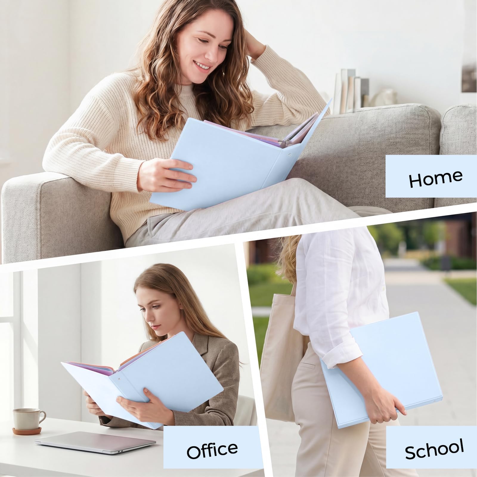 SKYDUE Classeur à 3 anneaux de 5,1 cm avec 8 intercalaires et 24 étiquettes, organiseur de classeur pastel de grande capacité pour papier de format lettre, classeur scolaire esthétique pour documents