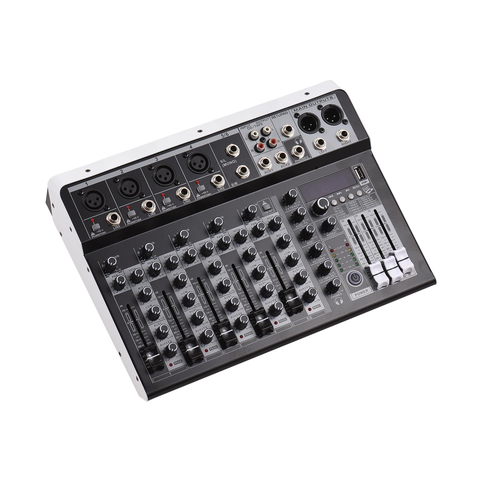 Domary 6-kanałowy Mikser Audio z Zasilaniem Phantom 48 V i 16 Efektami Echa do Nagrywania w Domowym Studiu i Transmisji na żywo