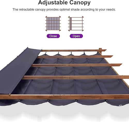 Miniatura 5 de PURPLE LEAF Pérgola retráctil para exteriores de 10 x 13 pies con toldo de sombra, refugio de metal para jardín, porche, pabellón, marco de grano de