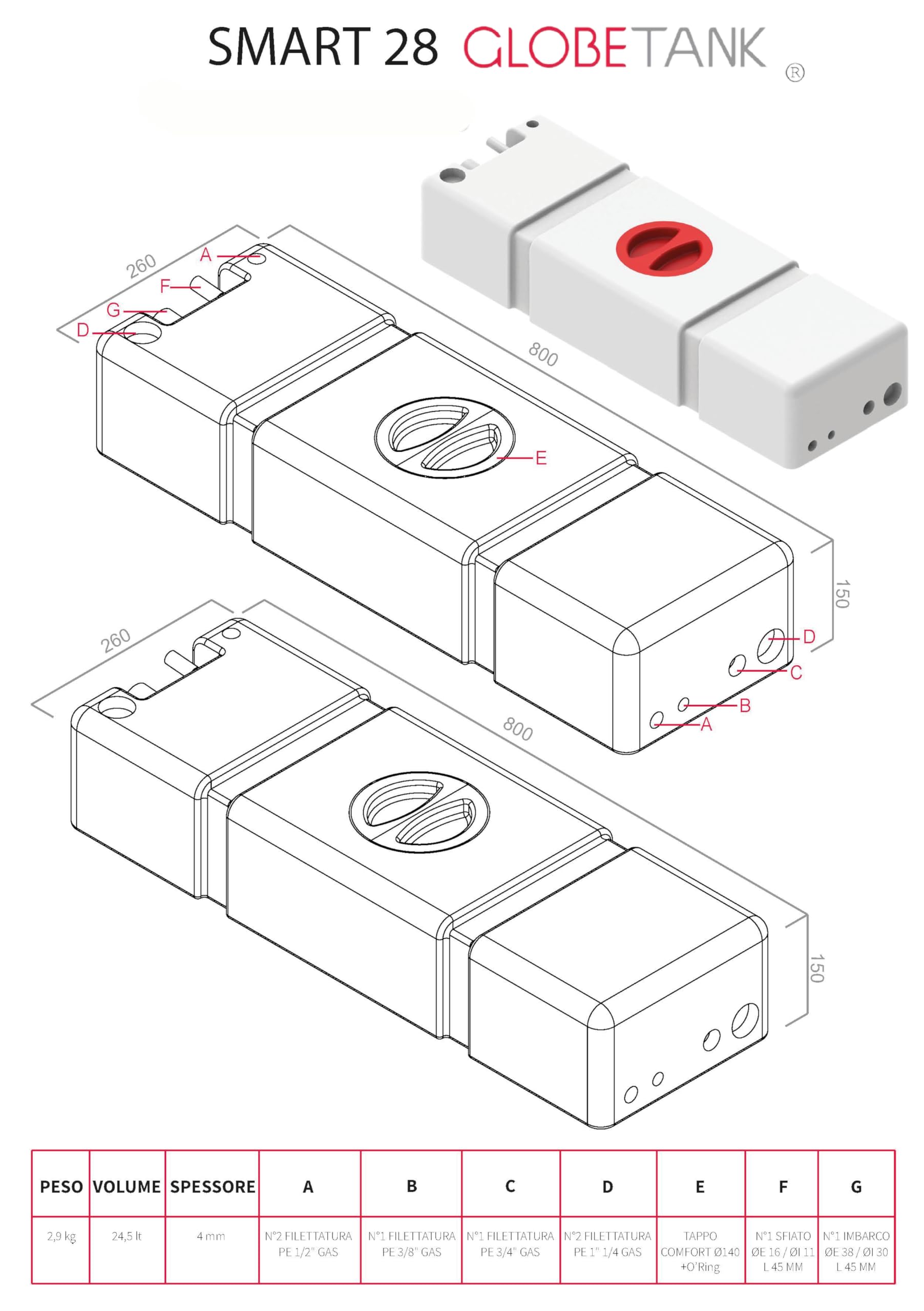 SERBATOIO SMART 28 RIGIDO ACQUA GLOBETANK (NERO CARBONE)