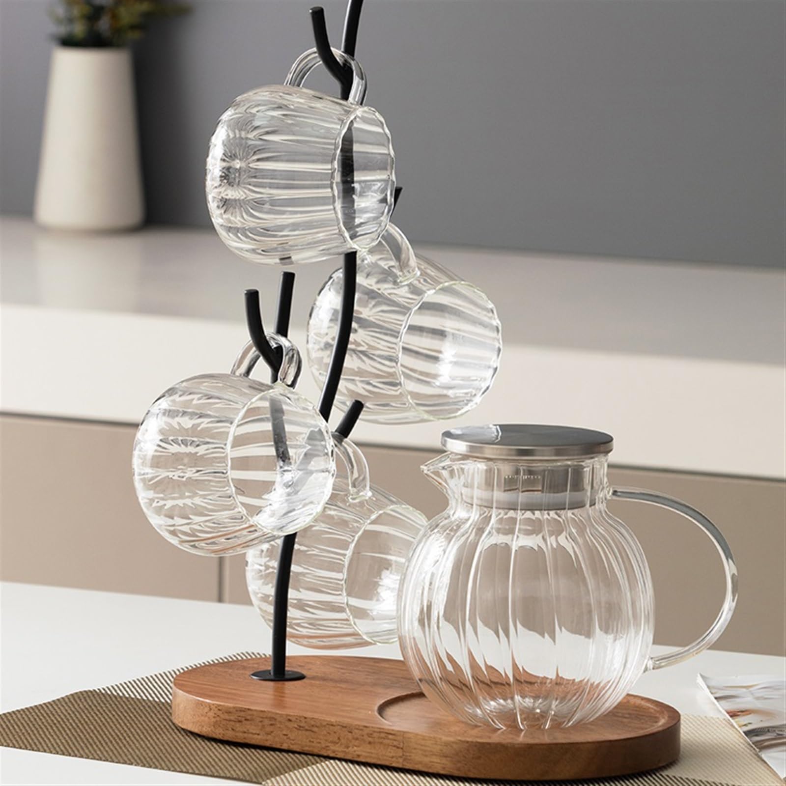 Estrazione a freddo Set da tè in vetro con tazza d'acqua calda e fredda Frigorifero(Gris)