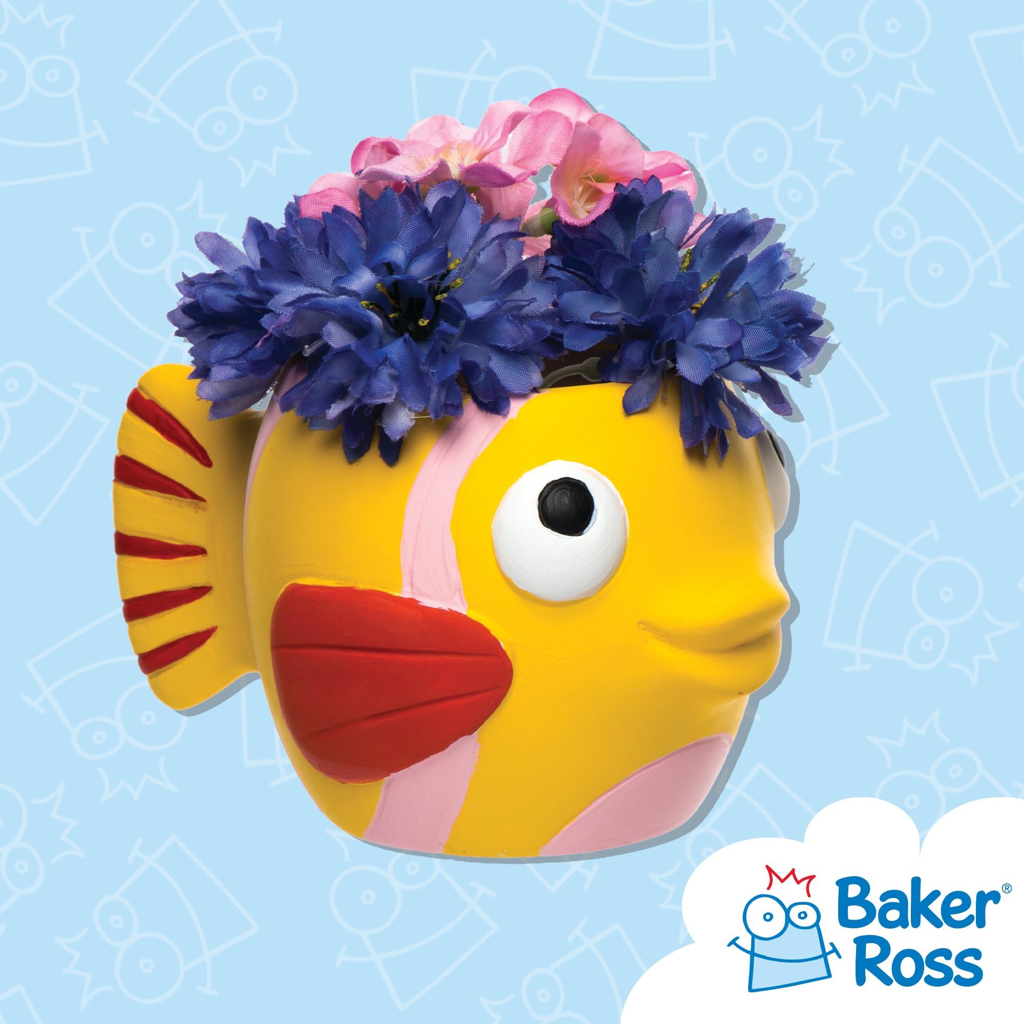 Baker Ross AR523 Lot de 2 Pots de Fleurs en céramique prêts à Peindre pour Enfants en Forme de Poisson