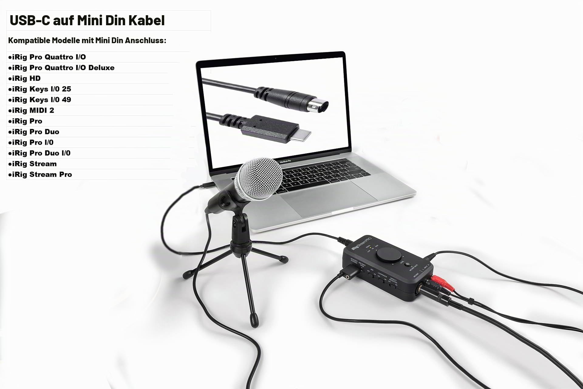 Youtang USB-C auf Mini-Din 7-poliger Stecker Kabel für IK Multimedia iRig-Serie, kompatibel mit HD, HD-A, Keys, I/O 25, I/O49, MIDI 2, Pro, Pro Duo, Pro Duo I/O, Pro I/O, Stream (USB-C auf Min Din, 10