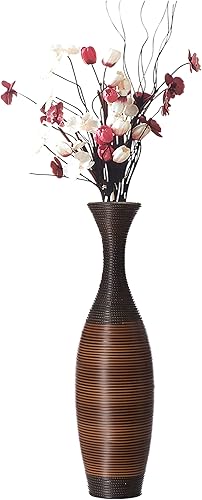Uniquewise Jarrón alto de piso de diseño, jarrón grande para decoración del hogar, jarrón de piso de ratán artificial, jarrón marrón para sala de