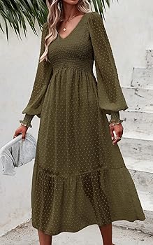 パーティードレス Lace-up Long Sleeve Midi Sweater Dress Amazon.com: PRETTYGARDEN Long Sleeve Smocked Fall Dresses