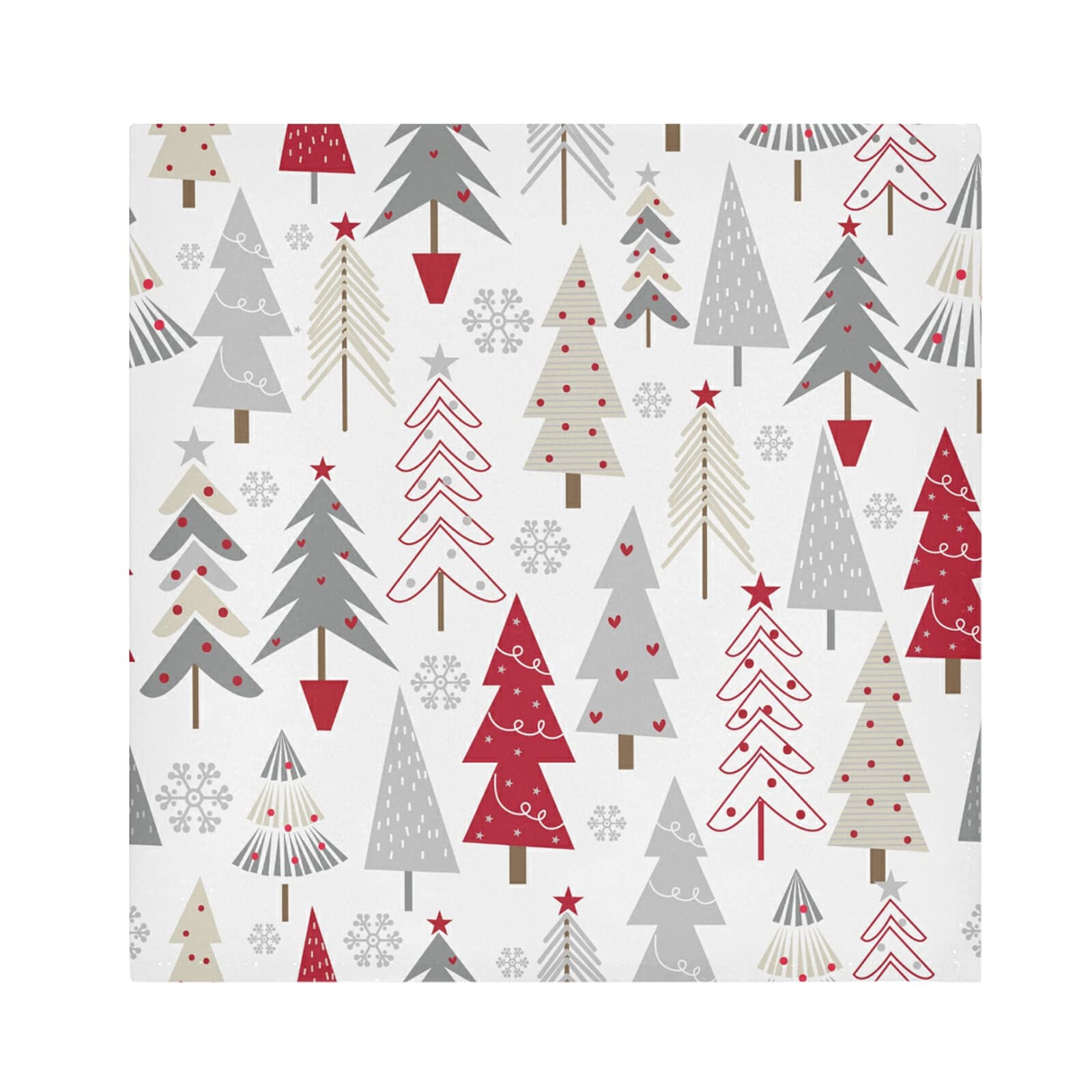 Poeticcity Multi 10 Seamless Red Grey White Christmas Trees On White Dinner Cloth Napkin, Set Of 1 Oversized Reusable Table Napkins, Washable Premium Fabric With Hemmed Edges For Wedding Parties