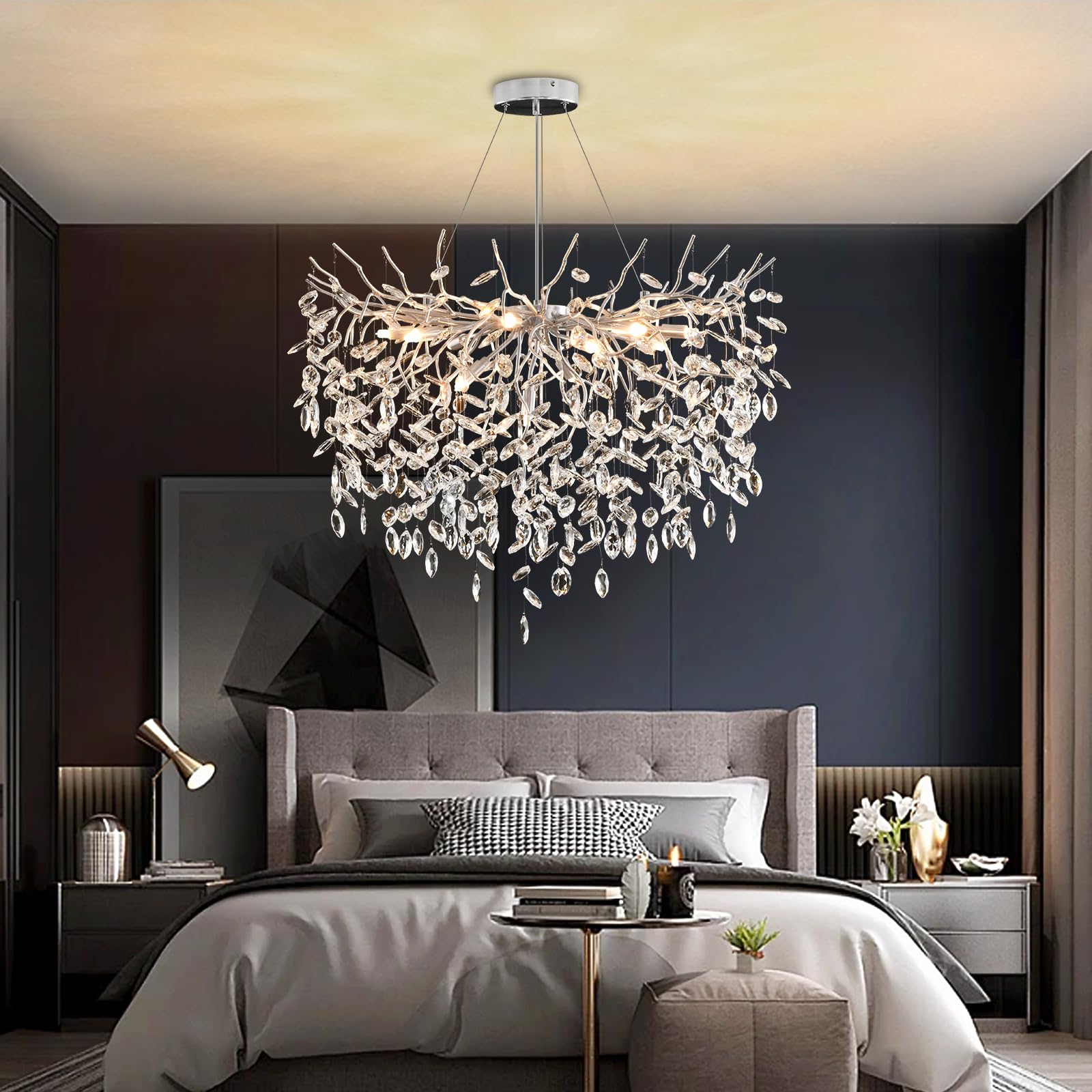 AHXIAOZN Lustre en Cristal Moderne, Luxe Chandelier en Cristal Moderne Pendentif pour salle à manger, cuisine, salon, chambre, couloir