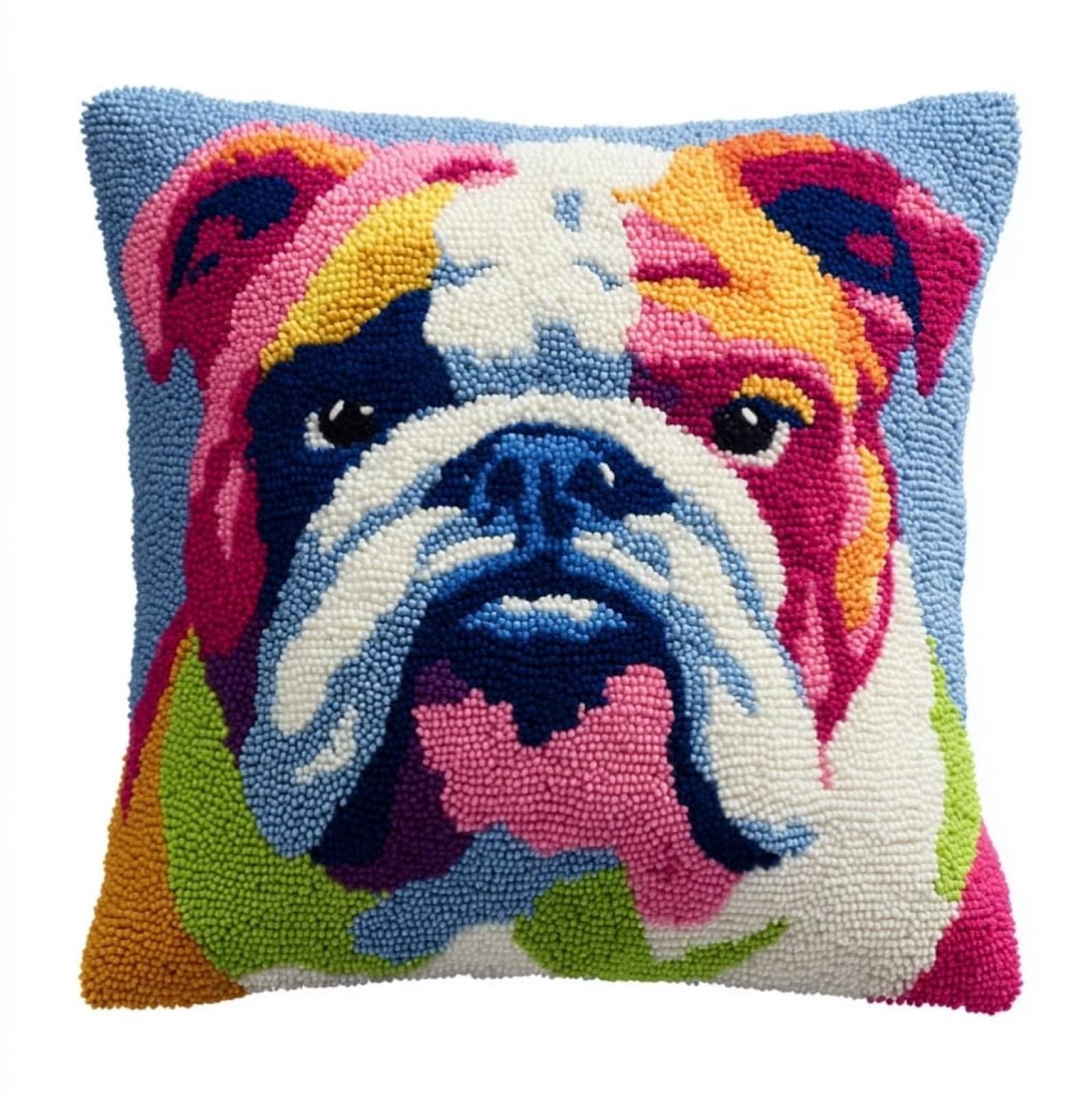 AxiangziK Creative Latch Hook Pillow Kit,English Bulldog Latch Hook Kit for Adults Beginners 17x17in,DIY Embroidery Cushion for Home Christmas Sofa Decor & Gift Idea