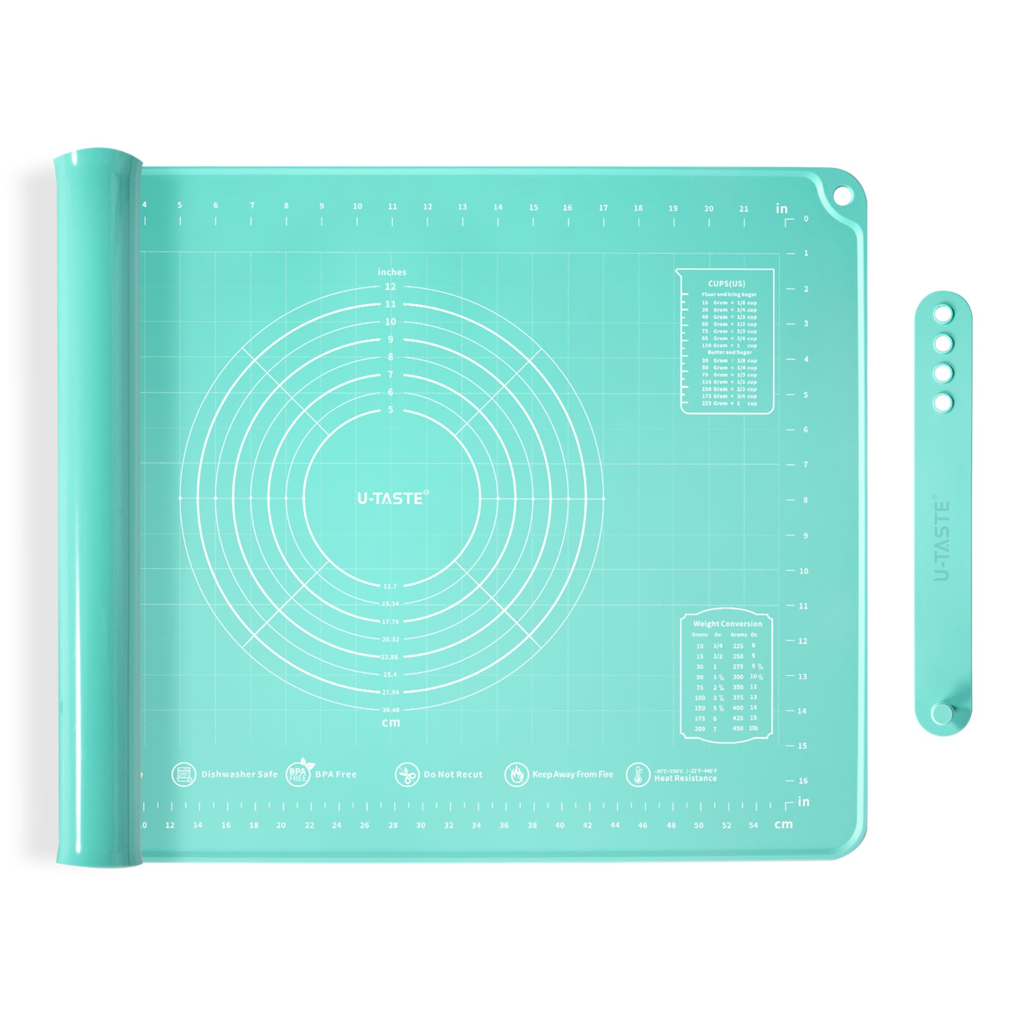 U-Taste Liquid Silicone Pastry Mat: 50x70cm Extra Large Food Grade Kneading Dough Rolling Mat Non Stick Fondant Mat Baking Sheet with Measurement for Making Pizza, Fondant, Pie Crust (Aqua Sky)