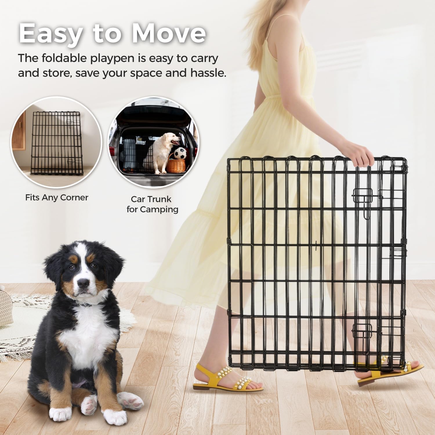 Foldable Dog Playpen 48" Height 8 Panels Metal Exercise Pen with Door - Indoor/Outdoor Dog Play Pen for Medium-Large Dogs, Portable Pet Fence for Yard Garden Camping, Black