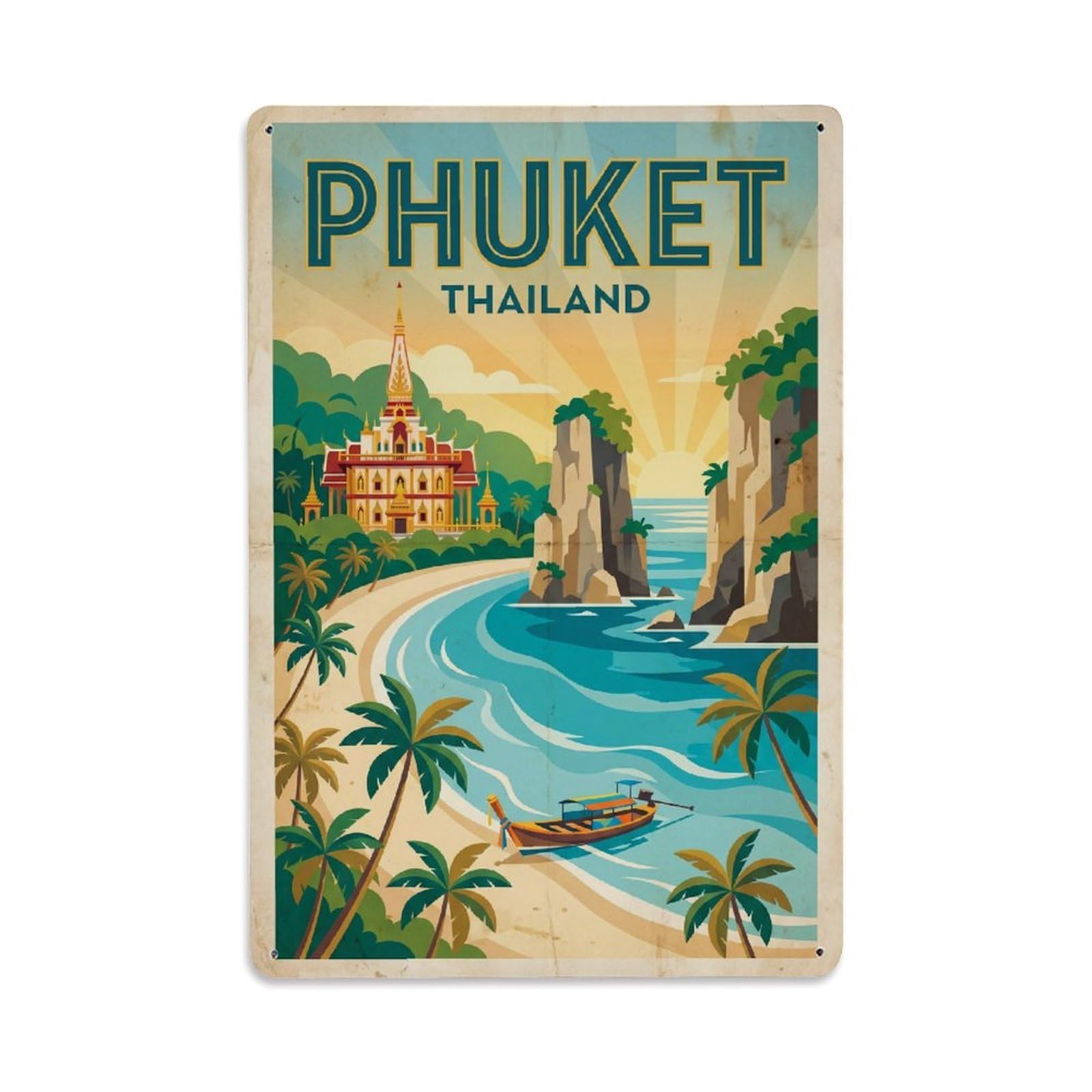 Thailand Phuket Vintage Travel Metal Tin Sign Plaque Wall Decor for Cafe, Club Bar, Office, Garden Metal Poster 8x12Inch